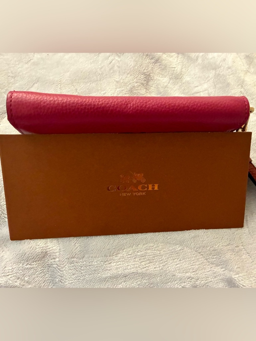Coach Horse & Carriage Pebbled Leather Colorblock Long Zip Wallet, Red/Pink - Picture 7 of 9